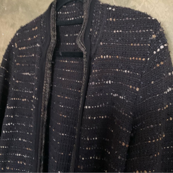 Elie Tahari Wool Blend Marled Knit Detailed Long Cardigan - Picture 7 of 10